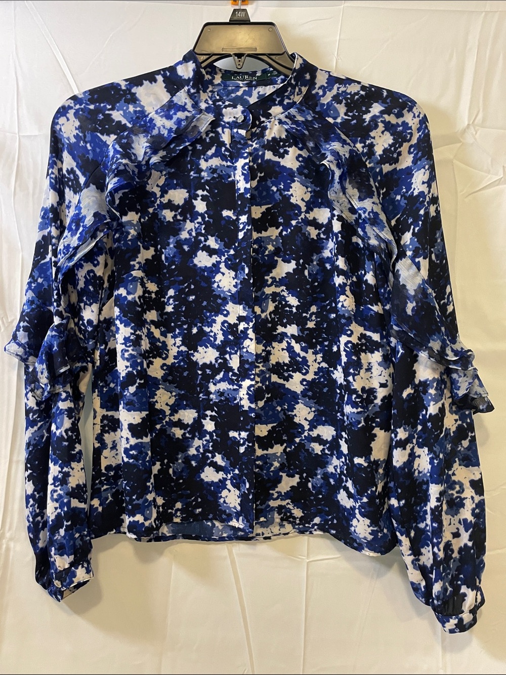 Lauren Ralph Lauren Blue and White Abstract Floral Button-Down Shirt